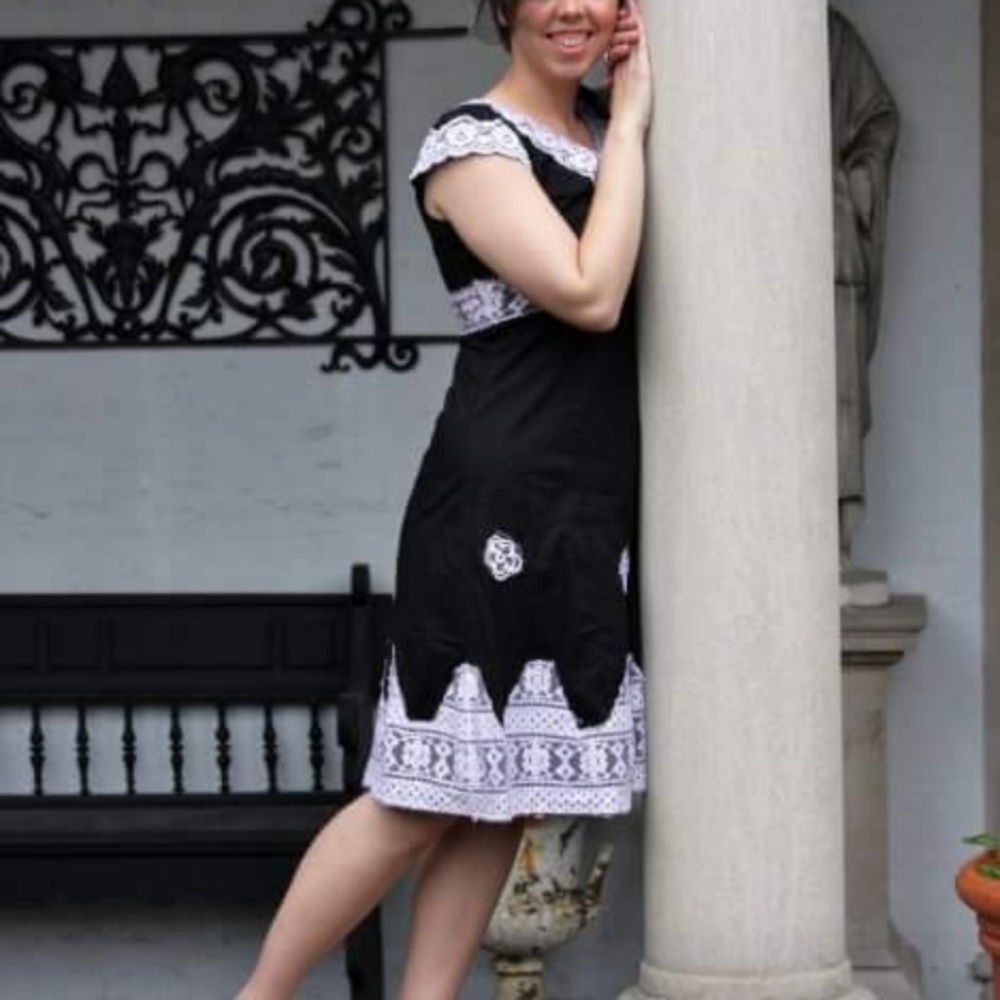 Vintage Style Black Dress with White Lace